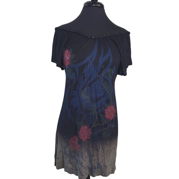Miss Me Y2K Off-Shoulder Ombre Floral Rose Thorn Mini Dress Size M - Picture 1 of 9